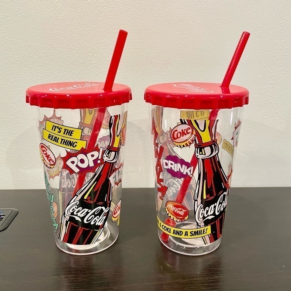 2PK Coca Cola 23 Oz. Tumbler w/ Screw On Lid & Straw
